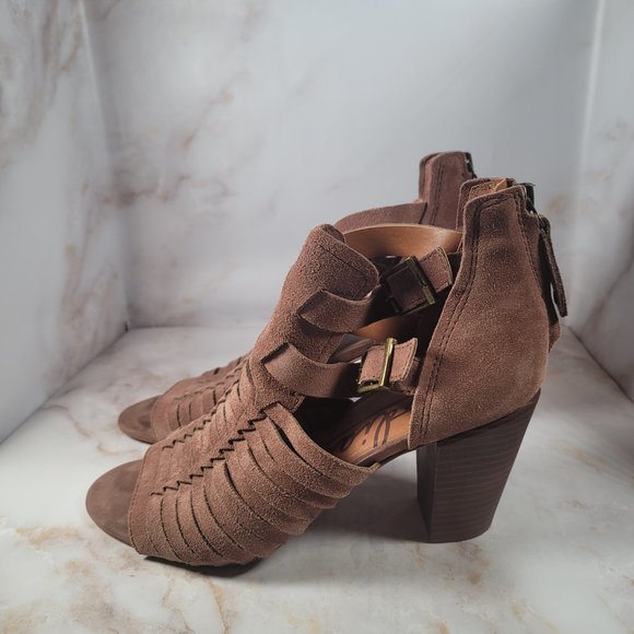 Zodiac Light Brown Suede Leather Woven Sandal Heels - Picture 6 of 7